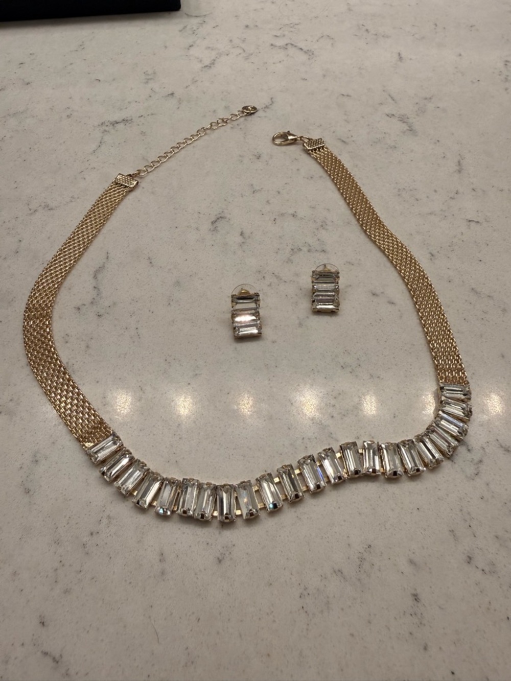 Gold-Tone  Baguette Necklace and Earring Set